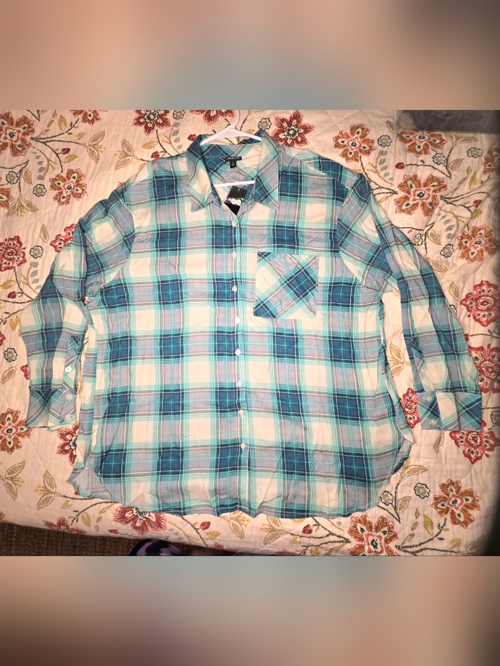 NEW Torrid lightweight teal plaid flannel size 2